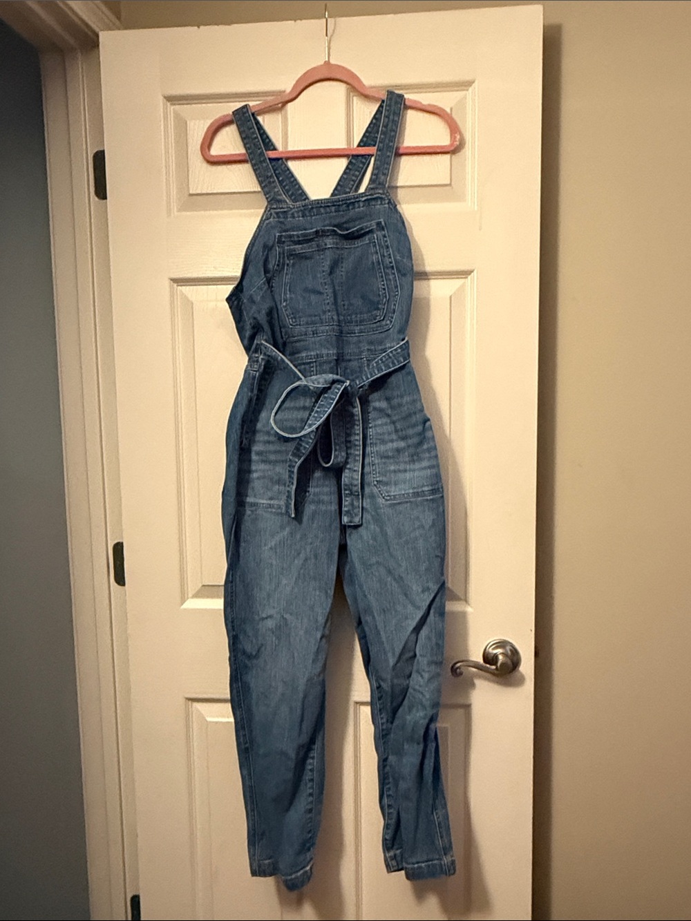Duluth Trading Co Denim Blue Women's Tie-Waist Jean Overalls
